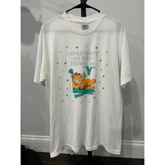 Vintage Garfield I Only Party On Days Ending In Y Crewneck T-Shirt Size XL - Picture 1 of 9
